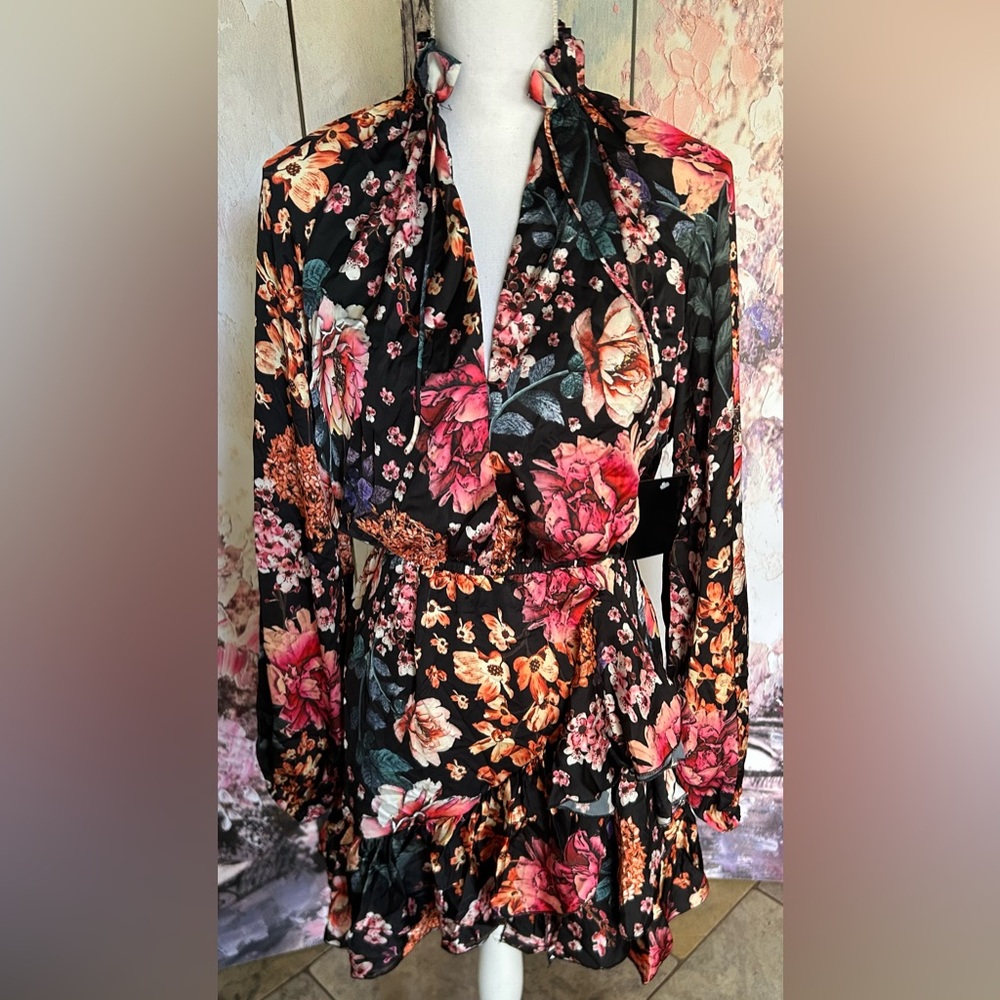 Torn by Ronny Kobo - Floral Ruffle Mini Dress. Size L. Brand New with Tags.